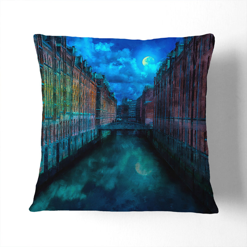 Canal Through Hamburg Cushion with Filling, 40cm H x 40cm W x 15cm D, Stone