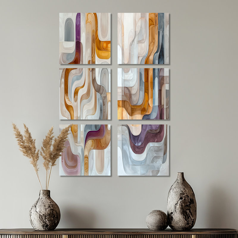 Abstrait labyrinthe prismatique de Highlands Stone - ensemble abstrait d'art mural de 6, Toile tendue, Ne s’applique pas