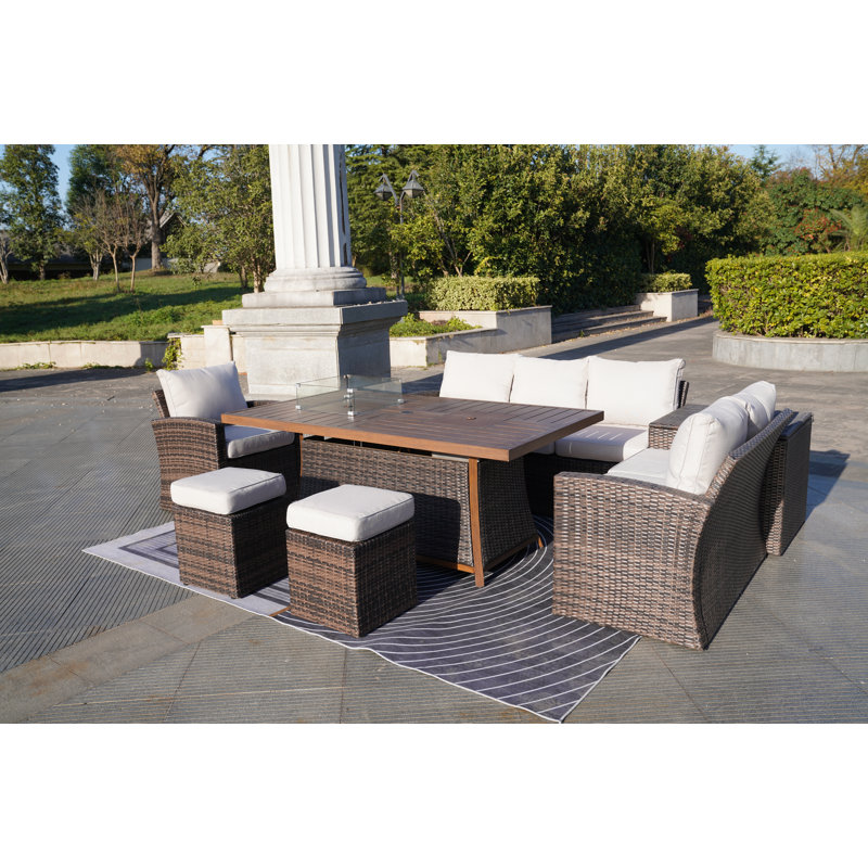 5 - Person Wicker Patio Dining Set with Square Table , Cushions Included, Brown