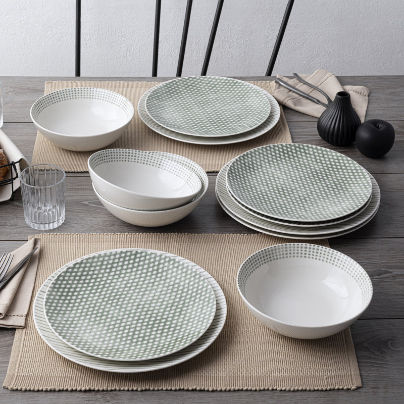 Noritake Hammock 12-Piece Dinnerware Set  - Coupe, Service for 4, Green