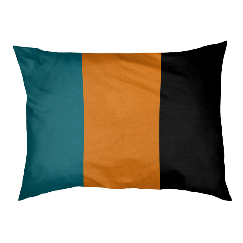 Coussin rectangulaire designer Tampa Bay, Petit (L 18 po x l 28 po), Bleu sarcelle profond / orange brûlé / noir