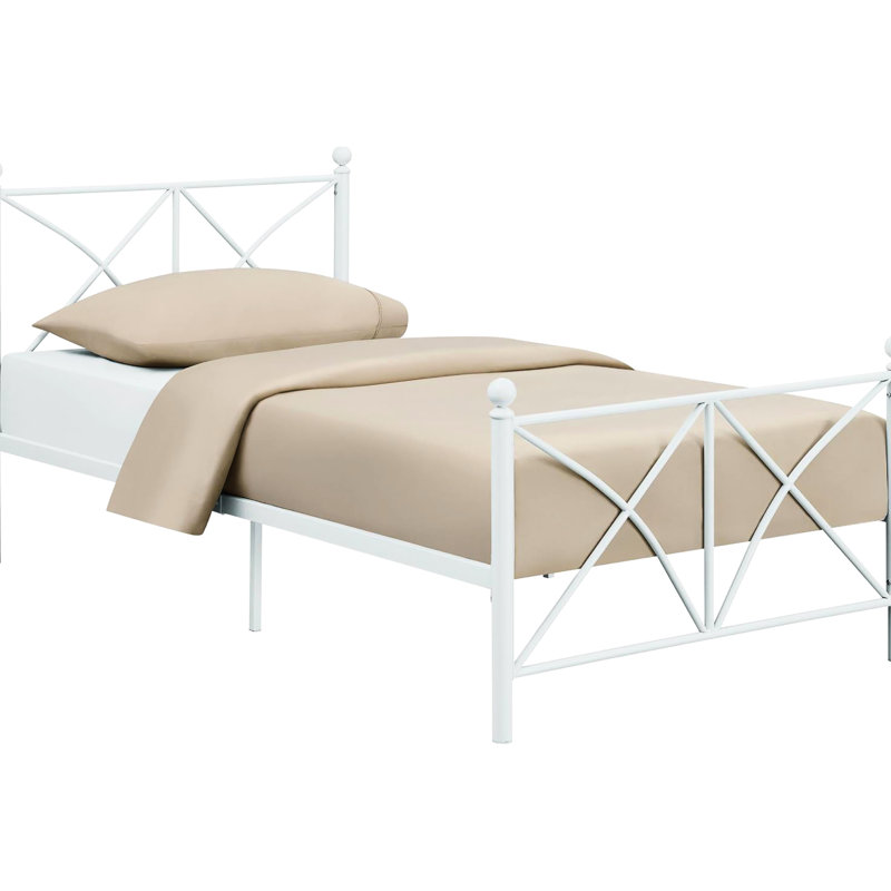 Lit en métal blanc avec cadre et plateforme tendance pour la chambre à coucher, assemblage simple, Lit double