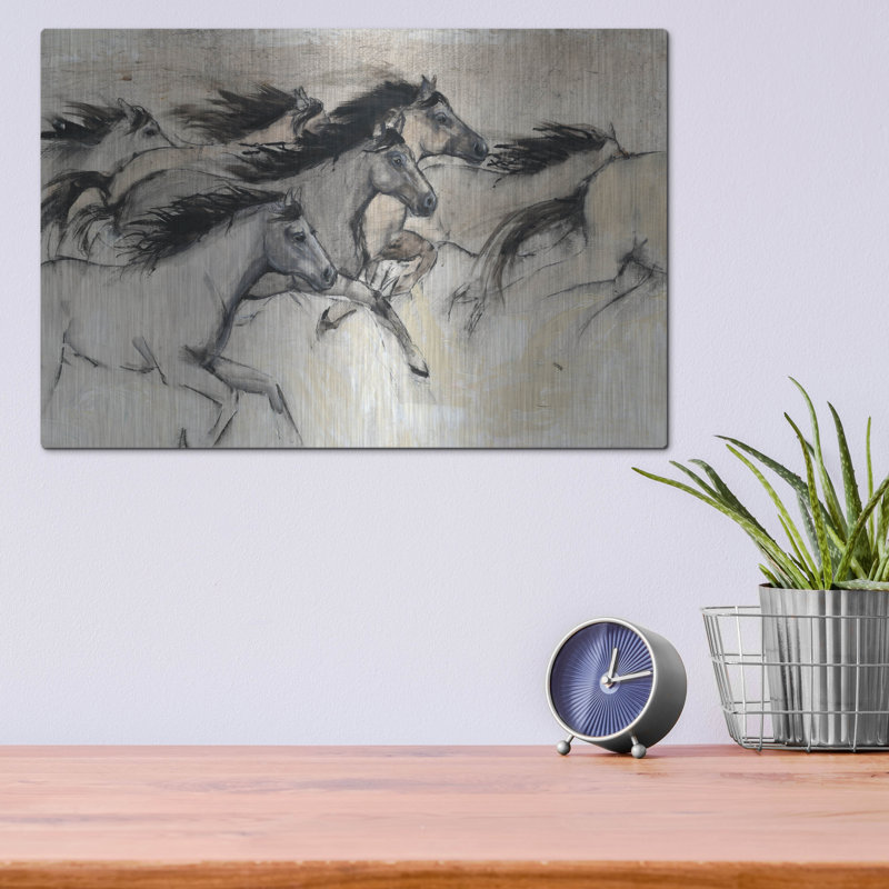 «Luxe Metal Art« Horses In Motion I »par Tim O'Toole, Art mural en métal» par Tim O'Toole, H 12 po x l 16 po
