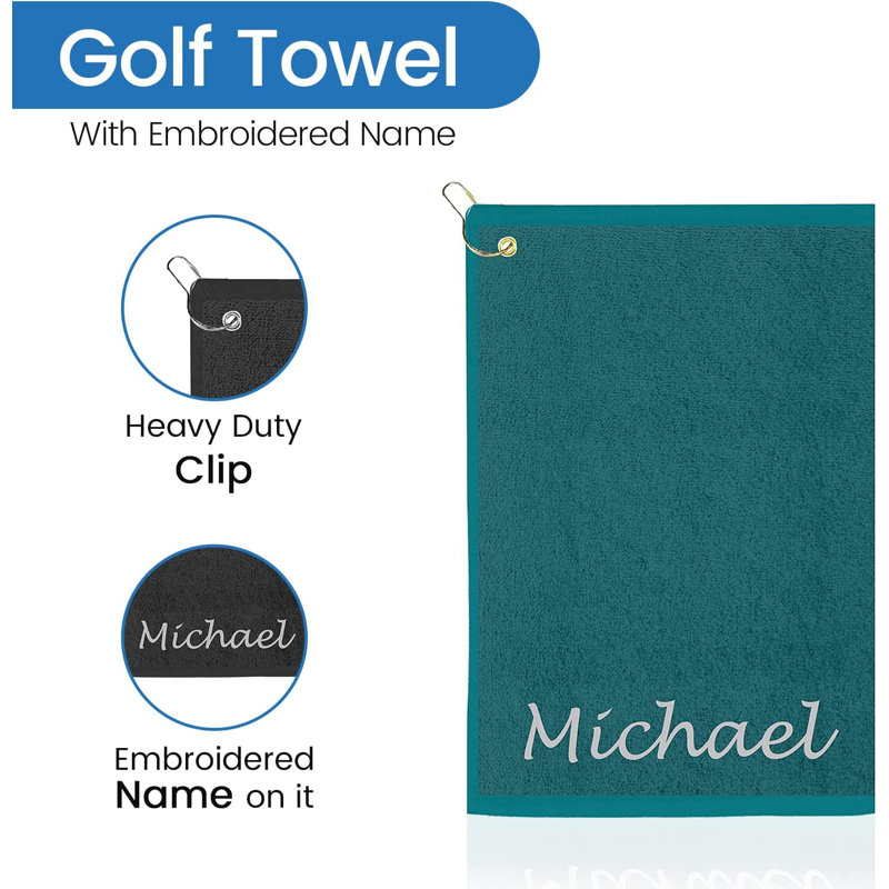 Cotton Embroidered Golf Towels Kitchen Towel, Aqua, Yes