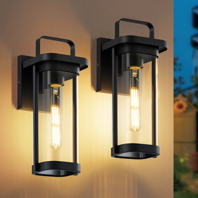 Outdoor Wall Lantern 11 Inch, Modern Black Exterior Wall Light With Clear Glass Shade, Waterproof Compact Porch Lighting For Narrow Entryway, Hallway, Garage Side, E26 Base (Bulb Not Included)