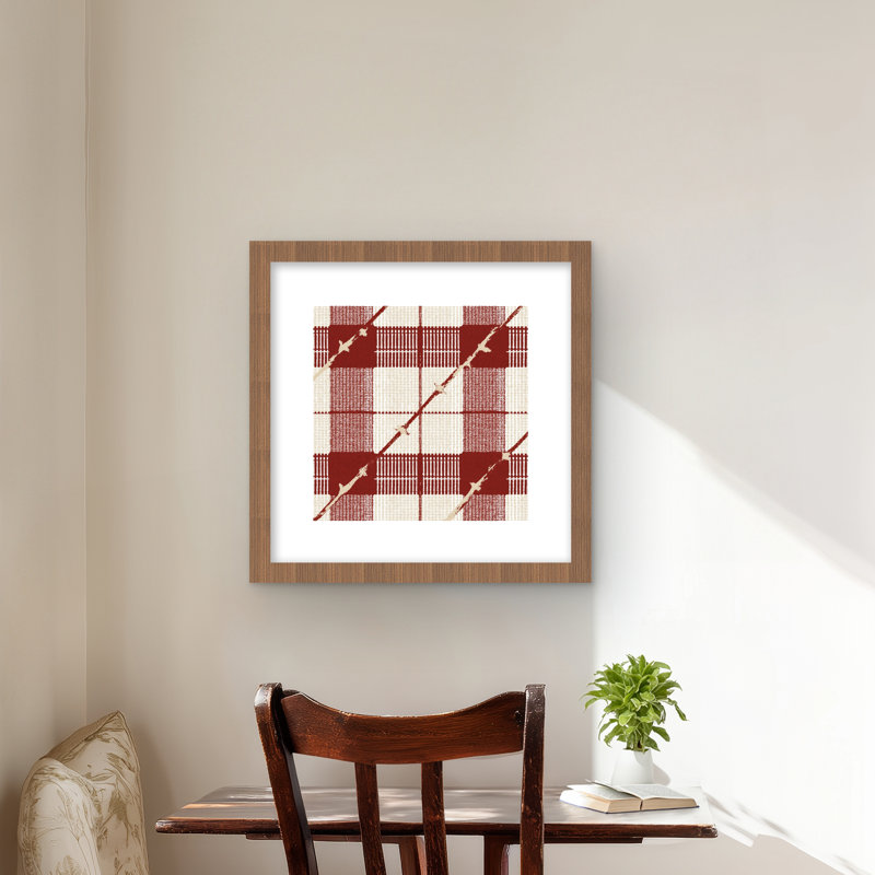Red Square Pattern - Blue Framed Matted Print for Home Decor
