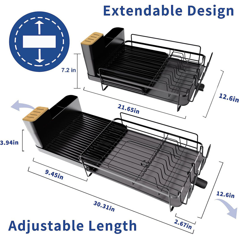 Grand égouttoir à vaisselle avec ensemble égouttoir, égouttoir à vaisselle, égouttoir à vaisselle extensible, porte-ustensiles, porte-gobelet, égouttoir à vaisselle extensible