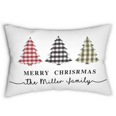 Personalized Merry Christmas Family Pillow – Buffalo Plaid Tree Design