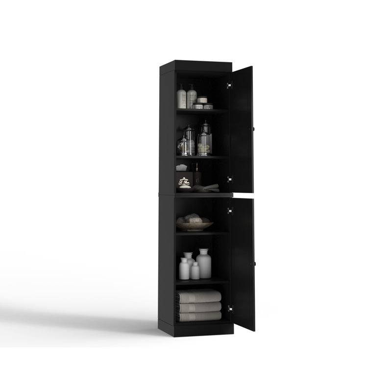 Armoire de salle de bain étroite 100% en bois massif avec portes, tablettes réglables, armoire de rangement modulaire pour salle de bain et buanderie, l 16,5 po x H 71,5 po