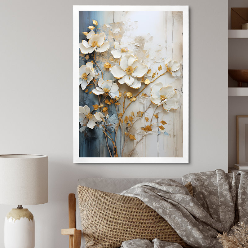 Minimalisme fleurs saisonnières IV sur toile, H 32 po x l 16 po x P 1 po, Cadre simple blanc
