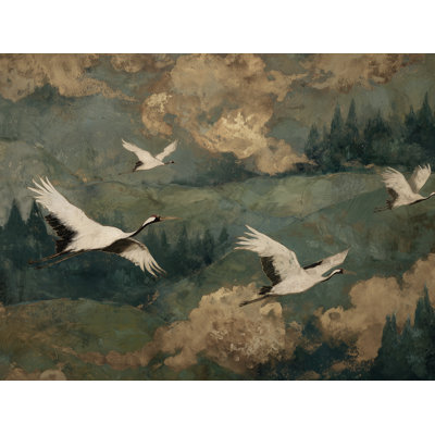 Papier peint vert Cranes Landscape