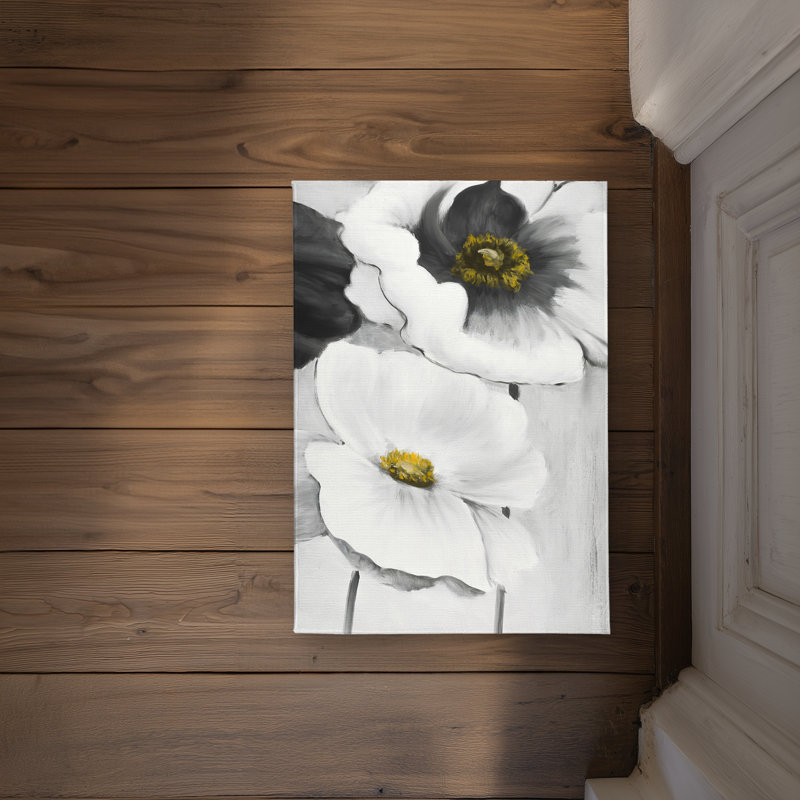 Assorted White Flowers Door Mat | Monochrome Indoor Outdoor Decor