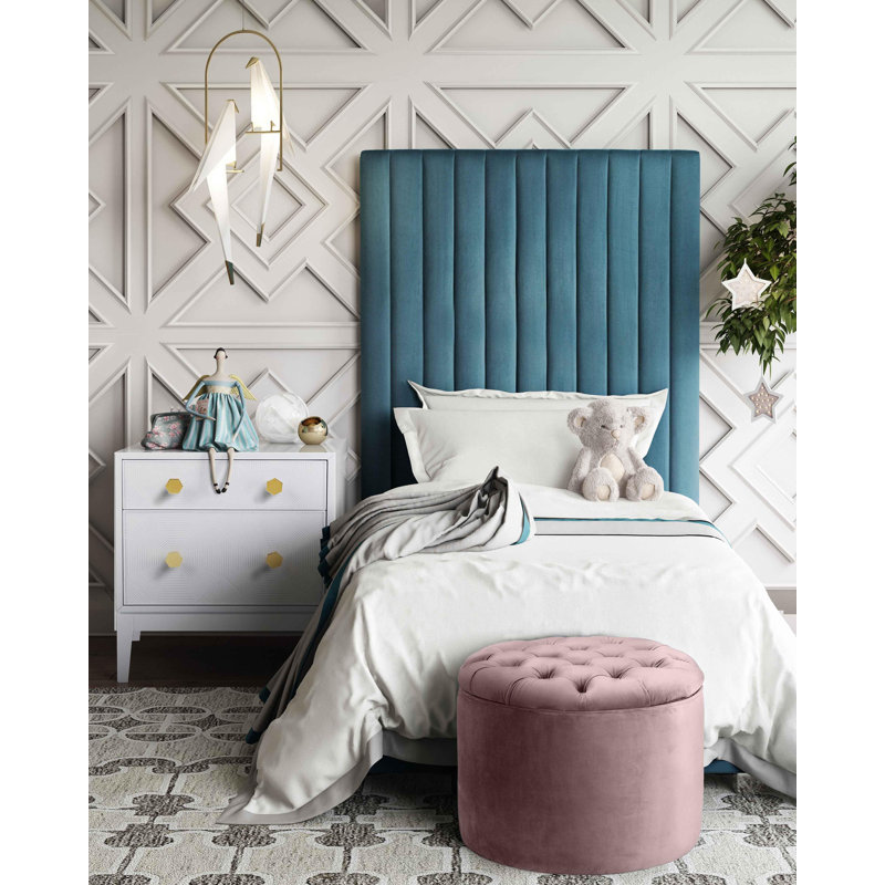 Repose-pieds rond avec rangement en velours Alvin, Velours mauve