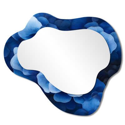 Blue White Hydrangea Soundwave Hydrangea - Hydrangea Asymmetrical Wall Mirror, Traditional Vanity Mirror, Printed on Metal