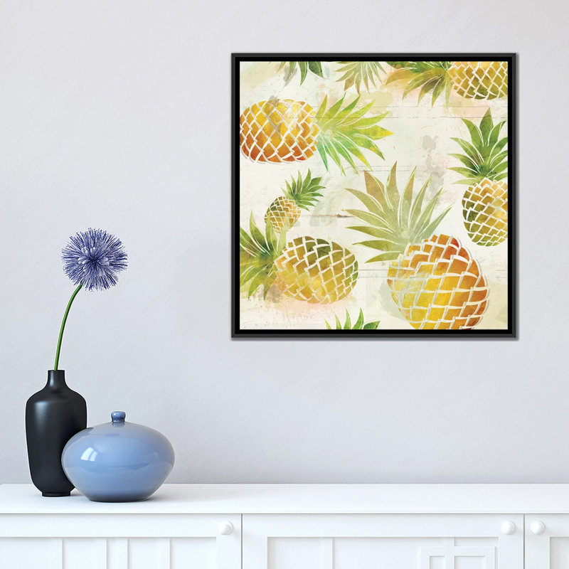 «Pineapple Dance II», impression sur toile, H 18 po x l 18 po x P 1,5 po, Toile encadrée noire, Pas de tapis