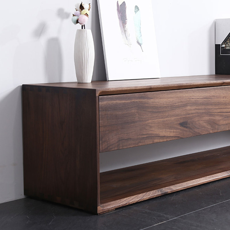 Solid Walnut TV Stand with Rounded Corners TV Stand, 15.74"H x 47.24"L x 15.74"W