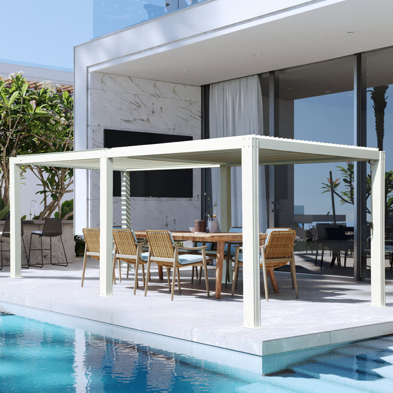 Aluminum Pergola White Gazebo with Louvered Roof, 20 ft x 12 ft