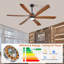 Ventilateur de plafond en bois massif à 6 pales avec lumière, design décoratif moderne-467216524