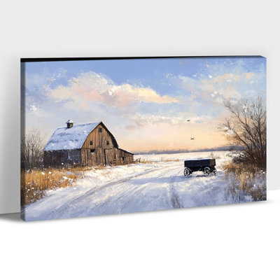 Winter Red Barn Canvas Wall Art – Christmas Canvas Prints Painting, Rustic Snowy Farm Scene Poster, Vintage Holiday Wall Artwork for Living Room Bedroom Decorations, 12×16 Inches