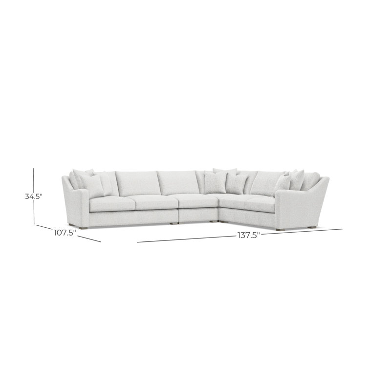 Bernhardt Ventura 4-Piece Fabric Sectional, 34.5" H x 137.5" W x 107.5" D, White Polyester, Right Hand Facing