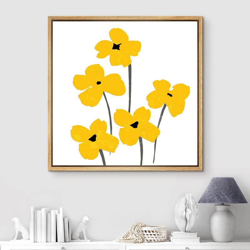 " Yellow Daisy Group ", Natural  Canvas, 24" H x 24" W