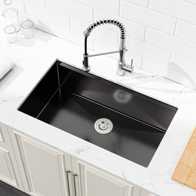 Évier encastré en acier inoxydable 304, 30 po x 19 po, noir pour évier de cuisine élégant, 30 po x 19 po, avec panier de drainage