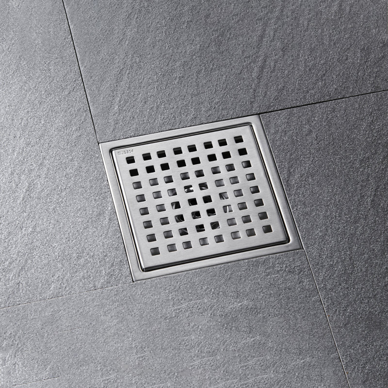 6 Inch Grid Shower Floor Drain, Brushed Nickel