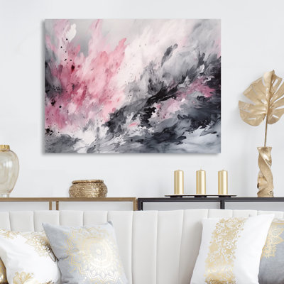 Evolving In Pink Grey Liquid Ink I - Abstract Geometric Canvas Print