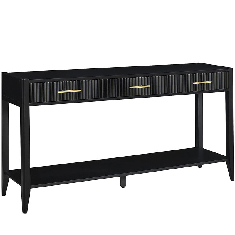 Table d'entrée de haute qualité de style armoire avec tiroirs à rayures verticales, longs pieds, convenant à un vestibule, un couloir, un salon, un vestibule, un couloir