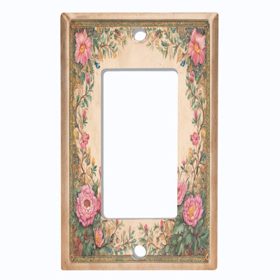 Couvercle de plaque d'interrupteur en métal; Fauteuil à bascule GFI de taille standard américaine - cadre floral rétro rose