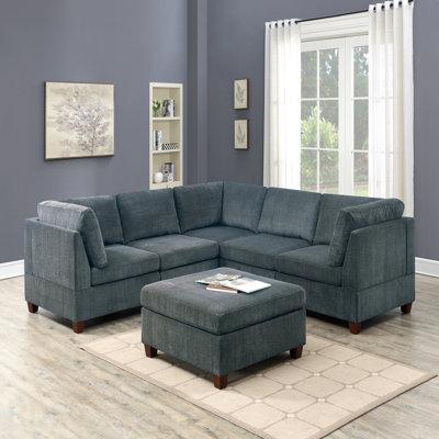 Meuble de salon modulaire chenille gris modulaire 6 pièces ensemble canapé modulaire d'angle 3X coin coin 2X chaises sans accoudoirs et 1 x contreplaqué
