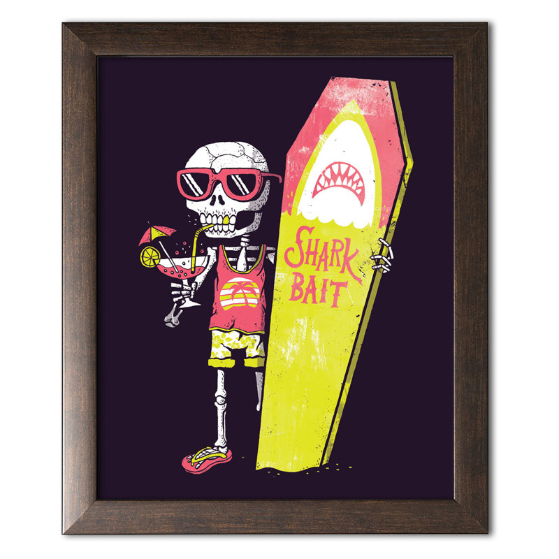 " Shark Bait " by Michael Buxton, Brown Framed Paper, 14" H x 11" W x 0.75" D