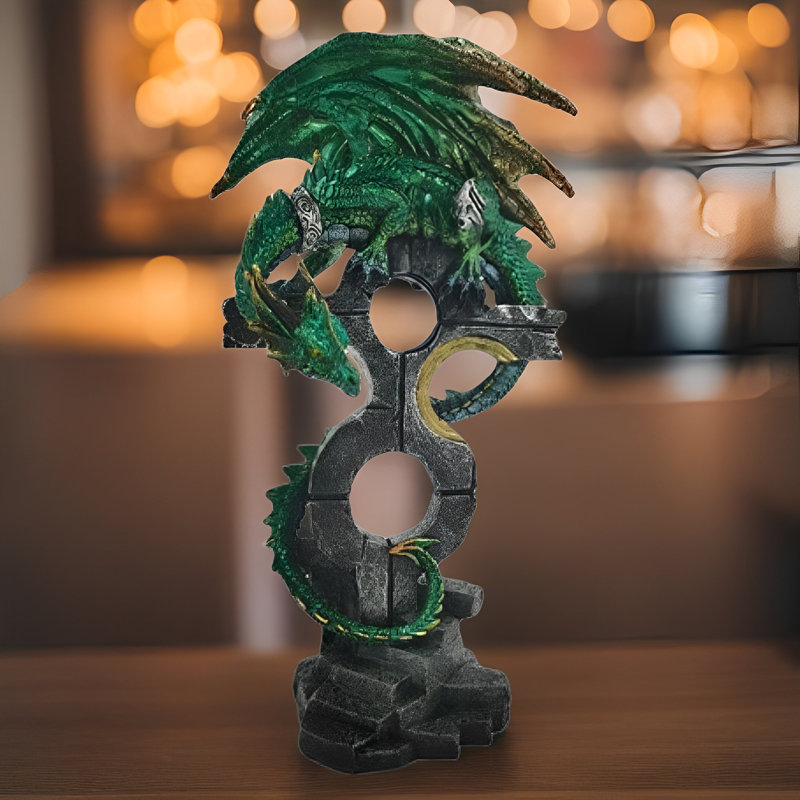Figurine 11,5 "H Green Dragon on Rock