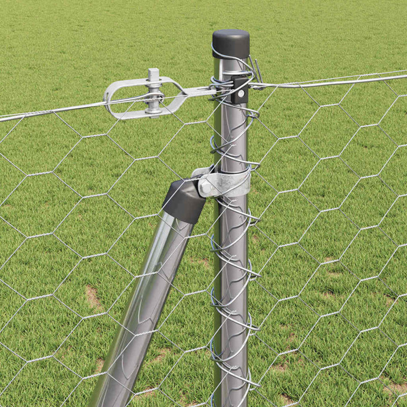 Vidaxl Fence With Posts PVC-Coated Steel, Silver, 120cm H x 2500cm W x 3.2cm D