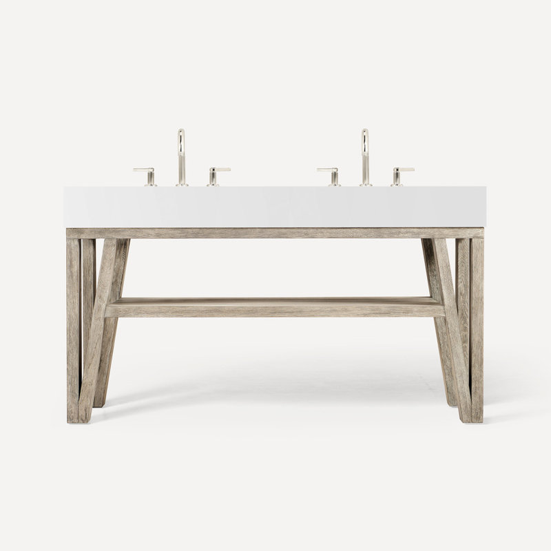 Bodo Vanity, 59.63" x 28.13" x 22.75", Light Burnt Oak, No Vanity Top,  Light Gray Oak