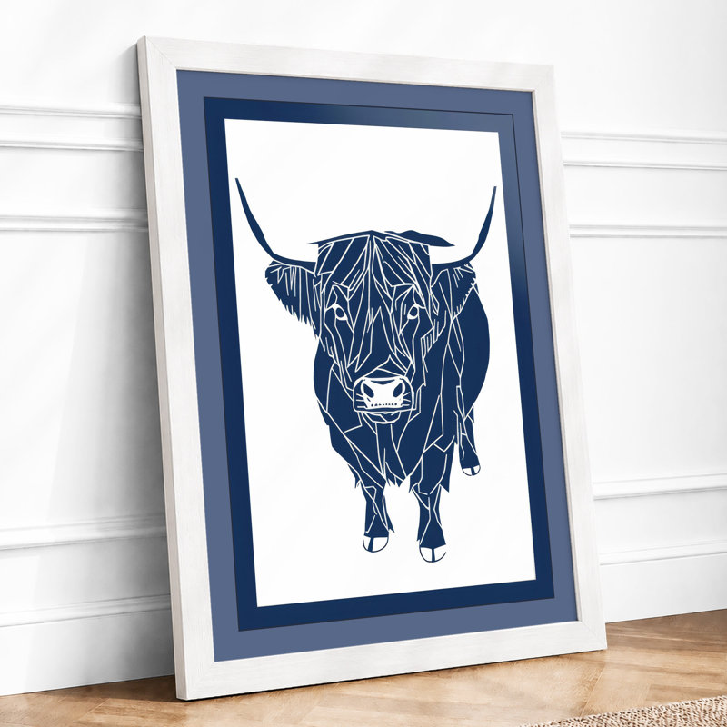 Highland Cattle Portrait Scandinavian - Framed Print, A2 - 59.4 x 42.0 cm, White