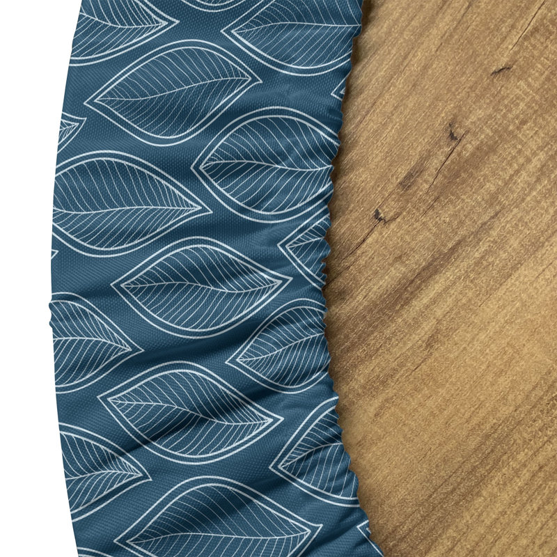Ebern Designs Nature Fitted Round Tablecloth Petrol Blue and White, 51.97" Round