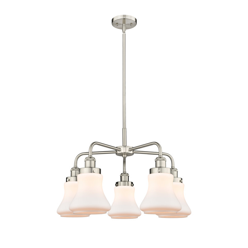 Lustre suspendu 5 lumières 24 po Bhanupriya, Blanc mat, Nickel satiné