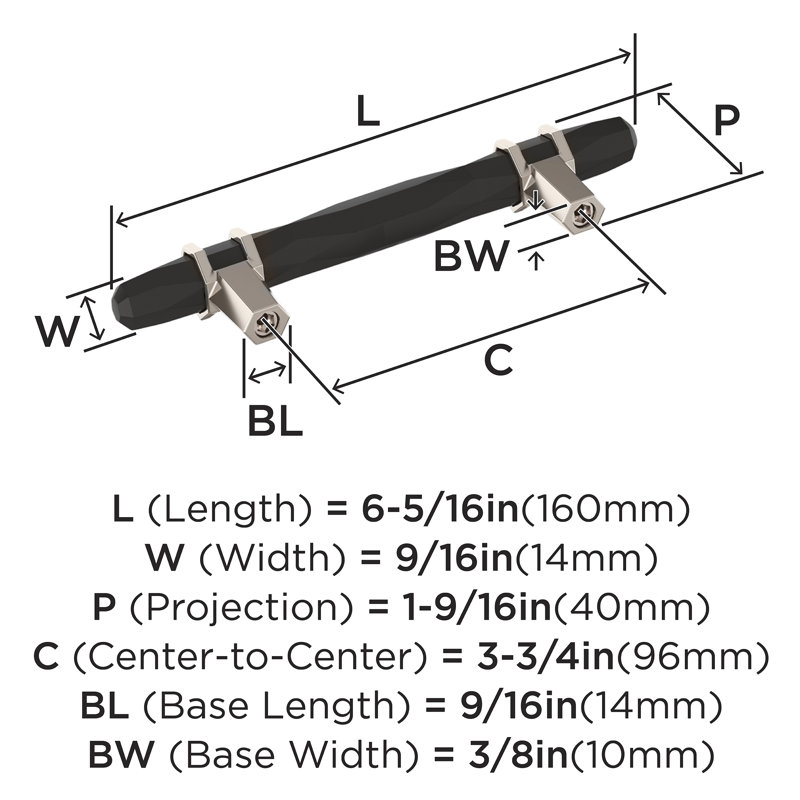 Modern Black Bronze and Polished Nickel Bar Pull with Mounting Hardware