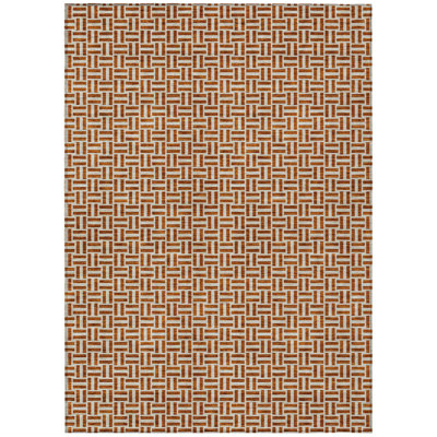 5' X 8' Copper And Beige Geometric Washable Indoor Outdoor Area Rug