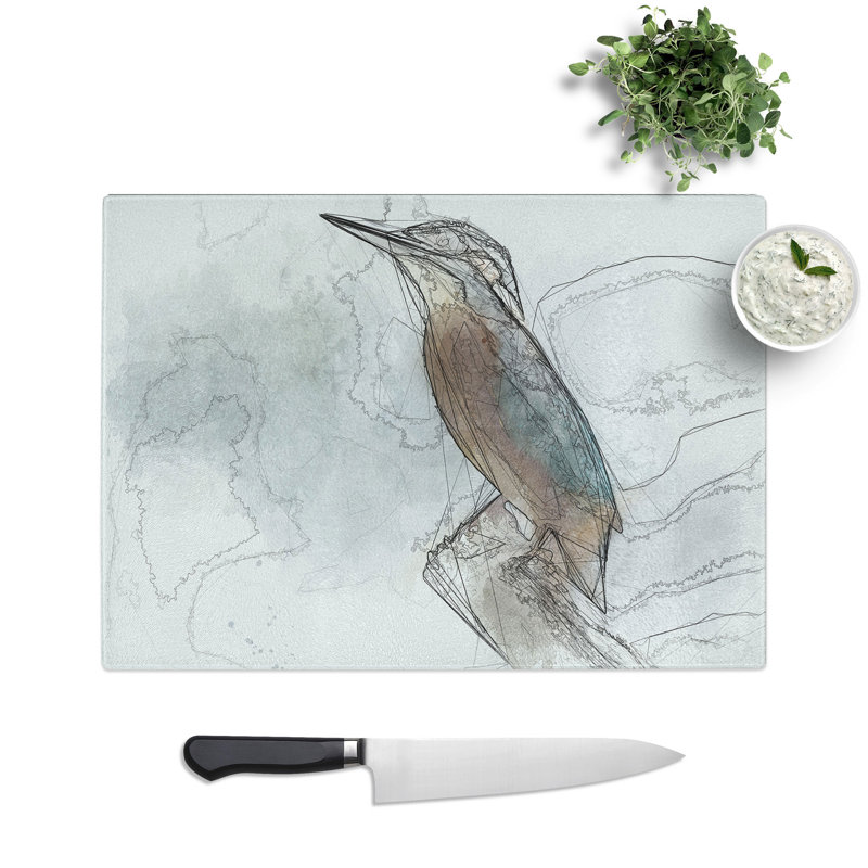 Tempered Glass Graceful Kingfisher Bird Chopping Board, 20 cm x 28.5 cm