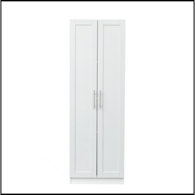 High Wardrobe And Kitchen Cabinet With 2 Doors And 3 Partitions To Separate 4 Storage Spaces, White by Latitude Run