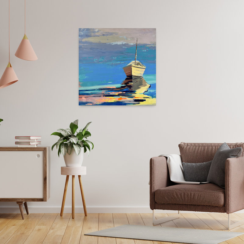 Art de paysage côtier abstrait Blue Bay, H 24 po x l 24 po