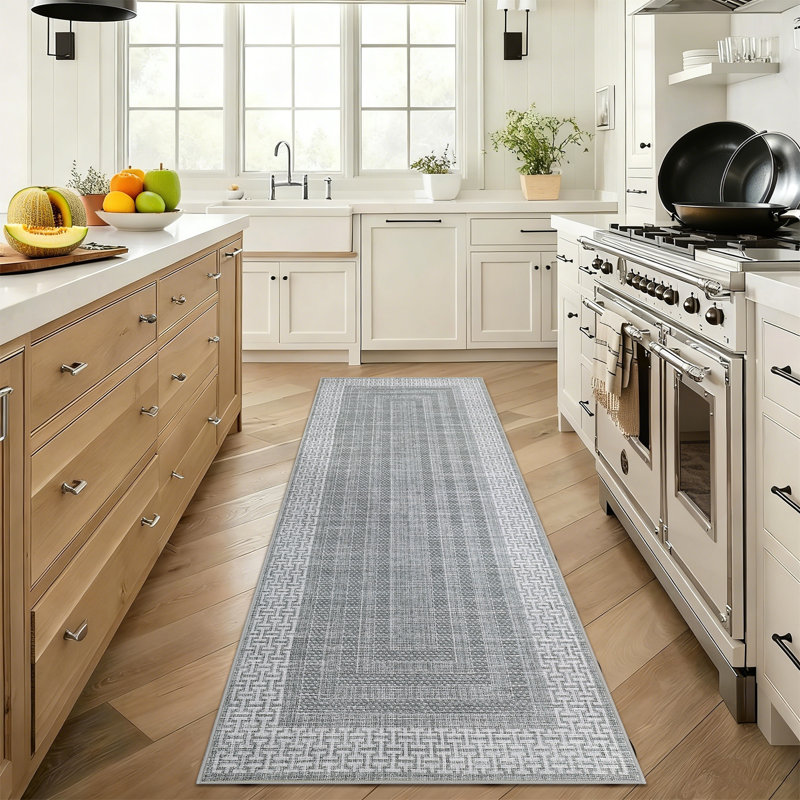 Modern Machien Washable Rugs for Living Room Ultra-Soft Geometric Bordered Indoor Rug, Non Shedding Low Pile Bedroom Carpet, Contemporary Floor Mats for Nursery