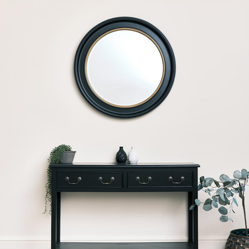 Adelgund Wood Flat Wall Mirror, Gold/Black
