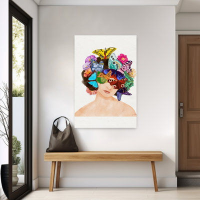 Butterfly Head Colorful Dreamy Elegant Butterfly Nature Portrait Wall Art Print by Goed Blauw - Print
