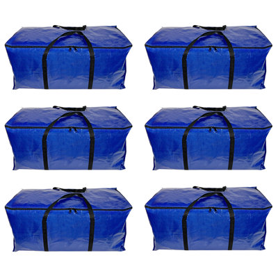 6 Pack Extra Large Moving Bags with Zippers and Carrying Handles in Blue with black handles
