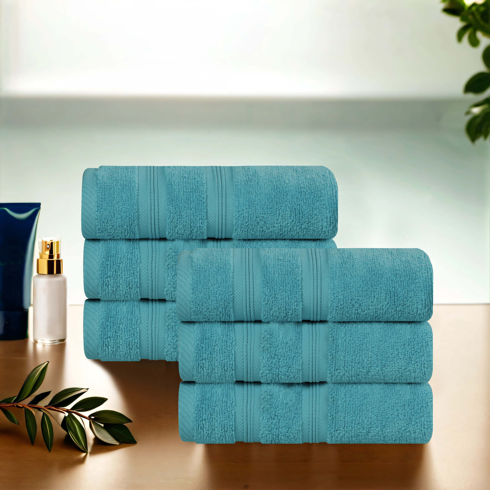 Superior Smart Dry Zero Twist 100% Cotton Towel Set of 6, Turquoise