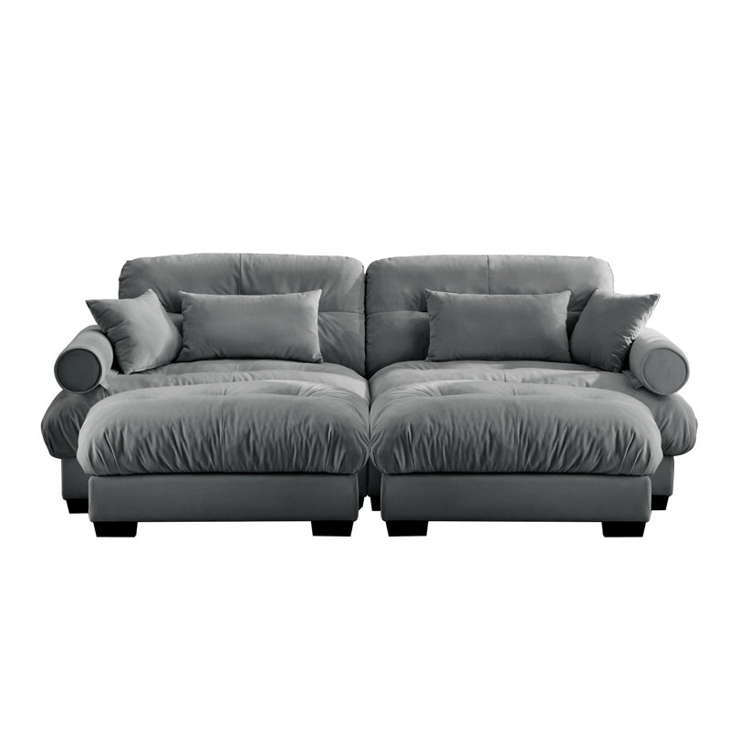 Surdimensionné en velours gris moderne à 2 places avec traversin rond pour une séance de lecture décontractée, coussins décoratifs, coussins décoratifs de style nuage, moelleux et confortable, diverses combinaisons à deux places élégantes,