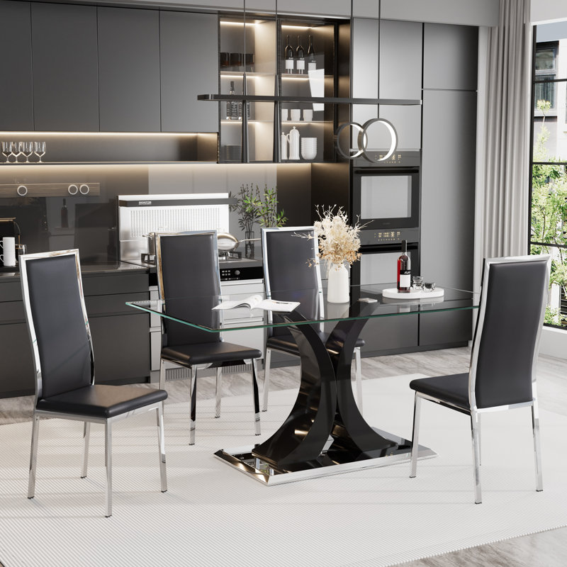 Ensemble de salle à manger moderne, 5, Noir, noir, noir, noir